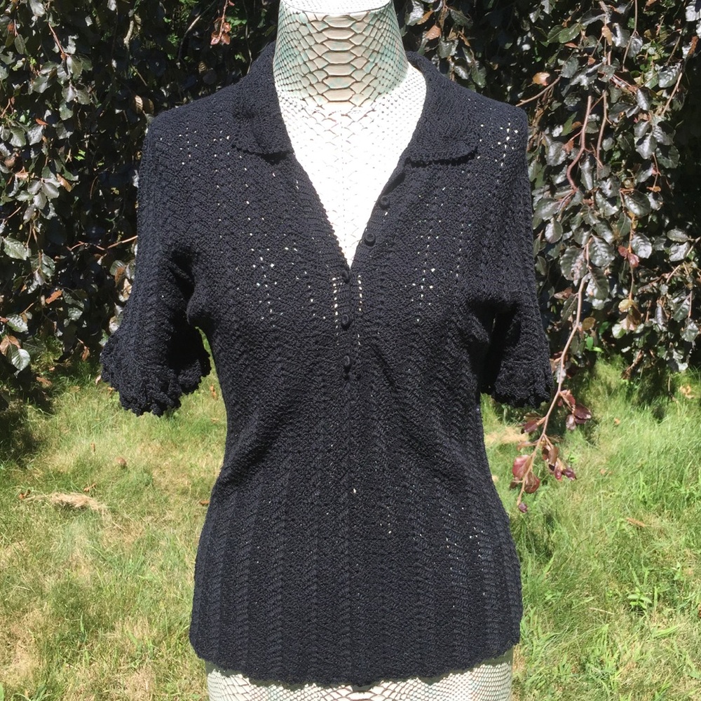 SALE Oscar de la Renta Black Short Sleeve Sweater