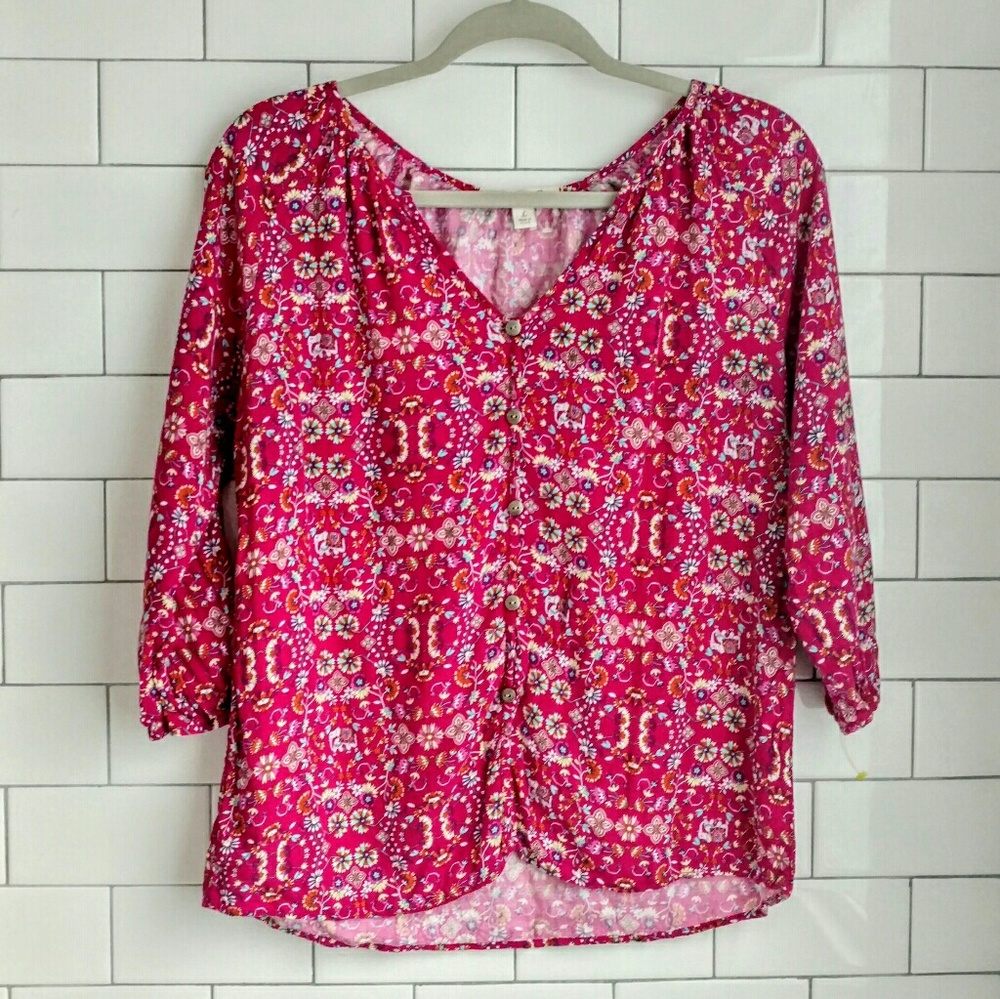 Francesca's Miami Pink Red Floral Paisley Top
