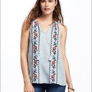 Old Navy Embroidered Tencel tassel tank