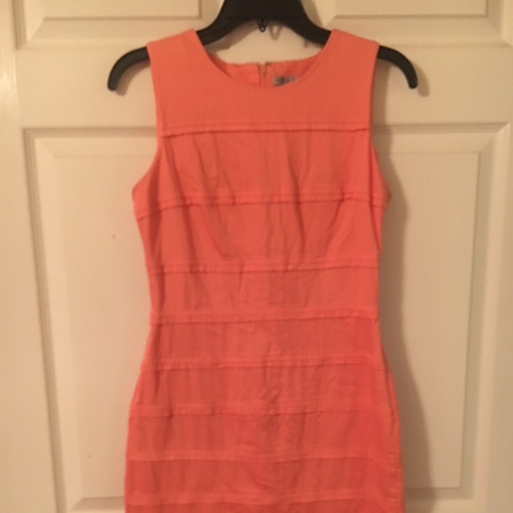 A coral dress. Says it's a 4 but fits large.