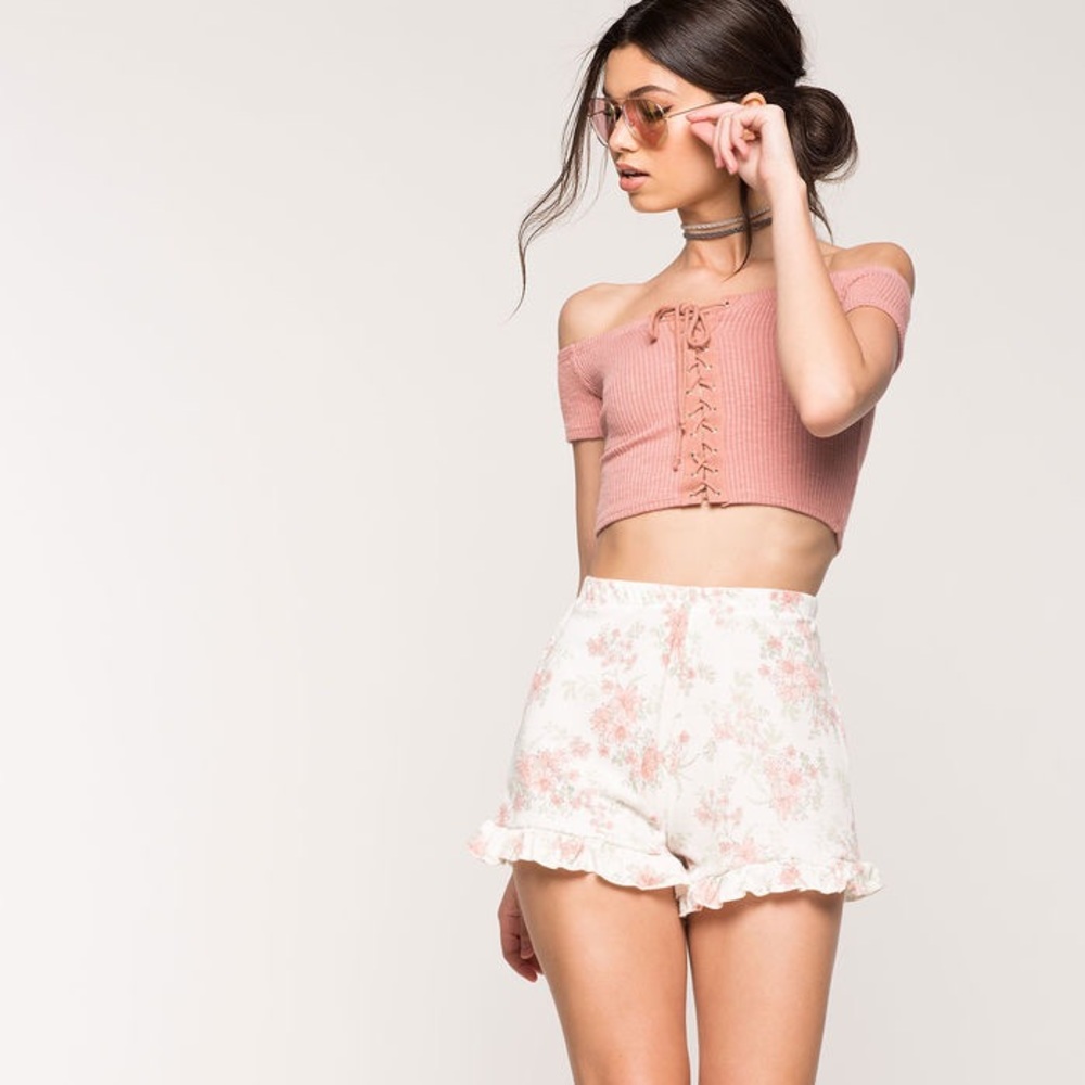🌹 Floral Print Ribbed Knit Shorts 🌹
