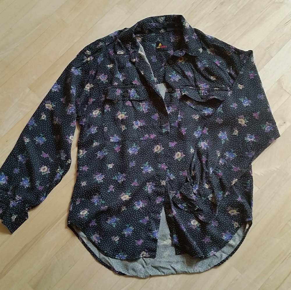 Vintage black with floral and dots pattern top