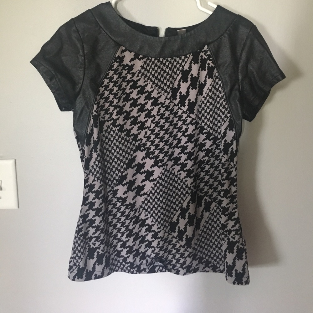 Patterned top with faux leather