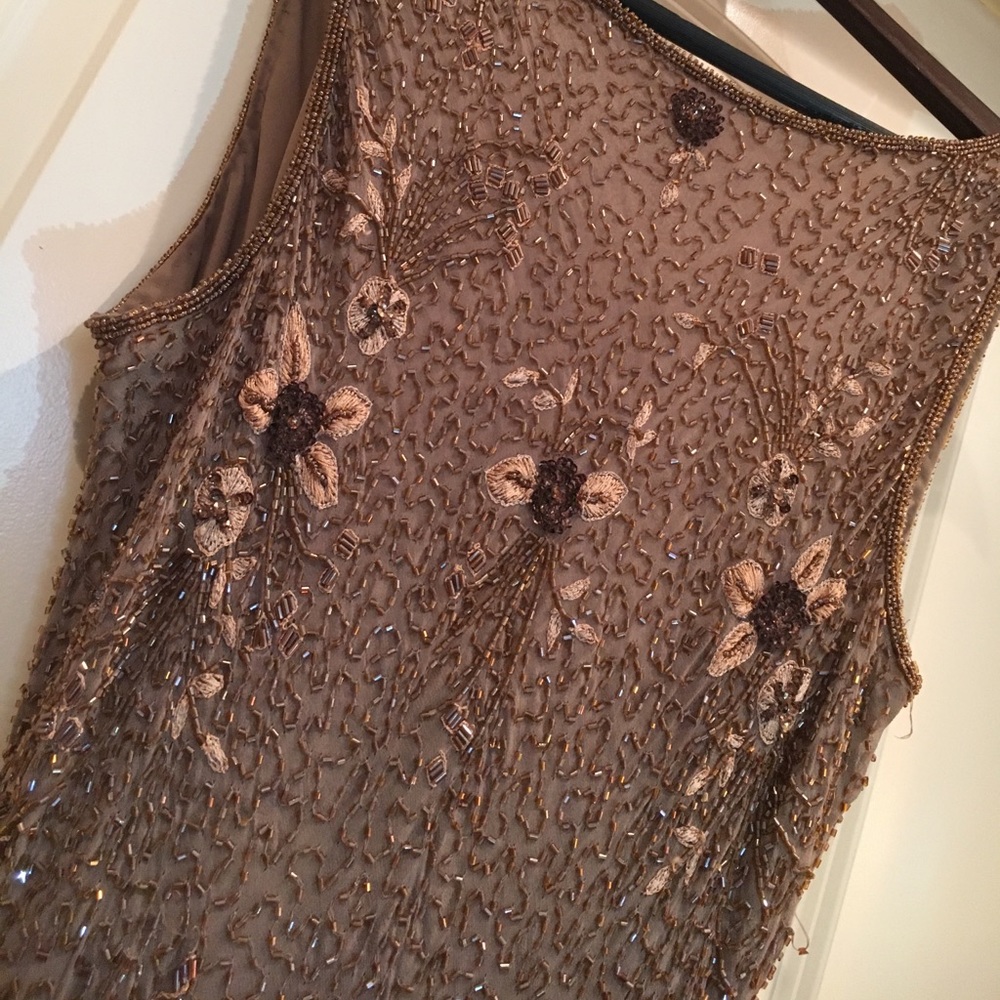 An elegant long beaded dress