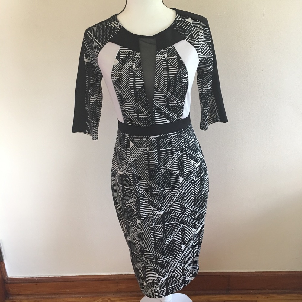 Mustard Seed Mid-sleeves Black&White Pencil Dress