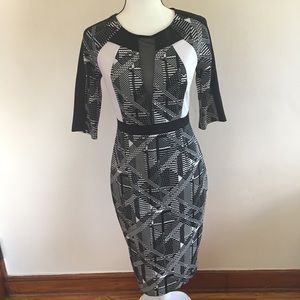 Mustard Seed Mid-sleeves Black&White Pencil Dress