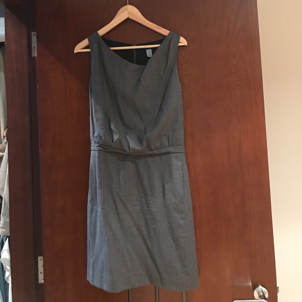 Jcrew suiting cowl neck grey wool shift dress