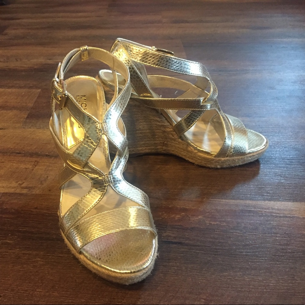Michael Kors gold wedges