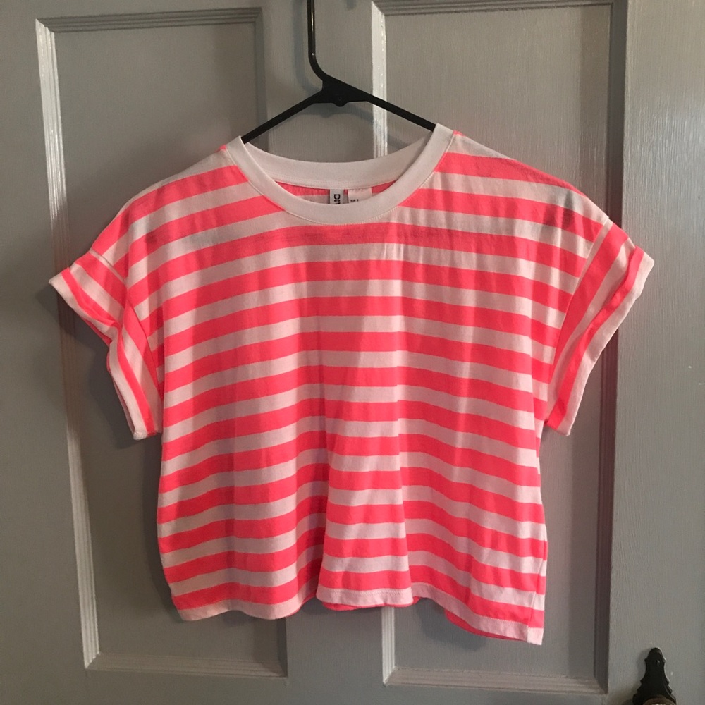 H&M Divided • Neon Pink & White Stripped Crop Top
