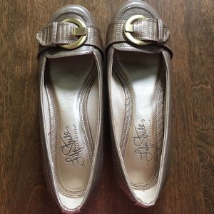 Champagne flats with gold buckle