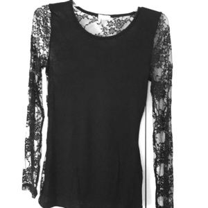 A long sleeved black shirt with laced sleeves