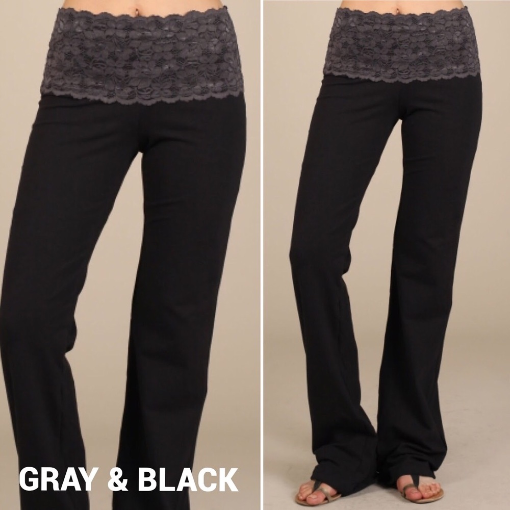 ❌SOLD❌Black Lace Waist Yoga Pants Cotton Leisure - Picture 1 of 6