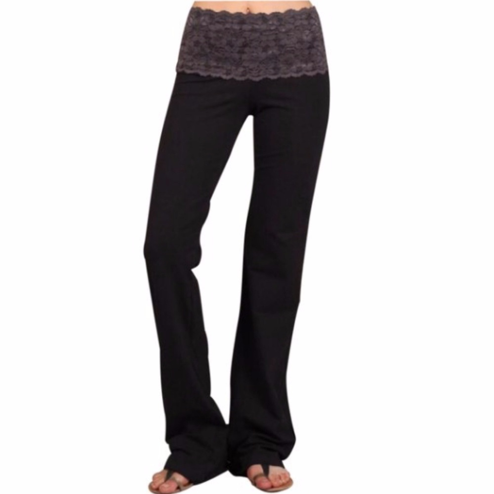 ❌SOLD❌Black Lace Waist Yoga Pants Cotton Leisure - Picture 6 of 6