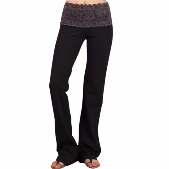 ❌SOLD❌Black Lace Waist Yoga Pants Cotton Leisure - Picture 6 of 6