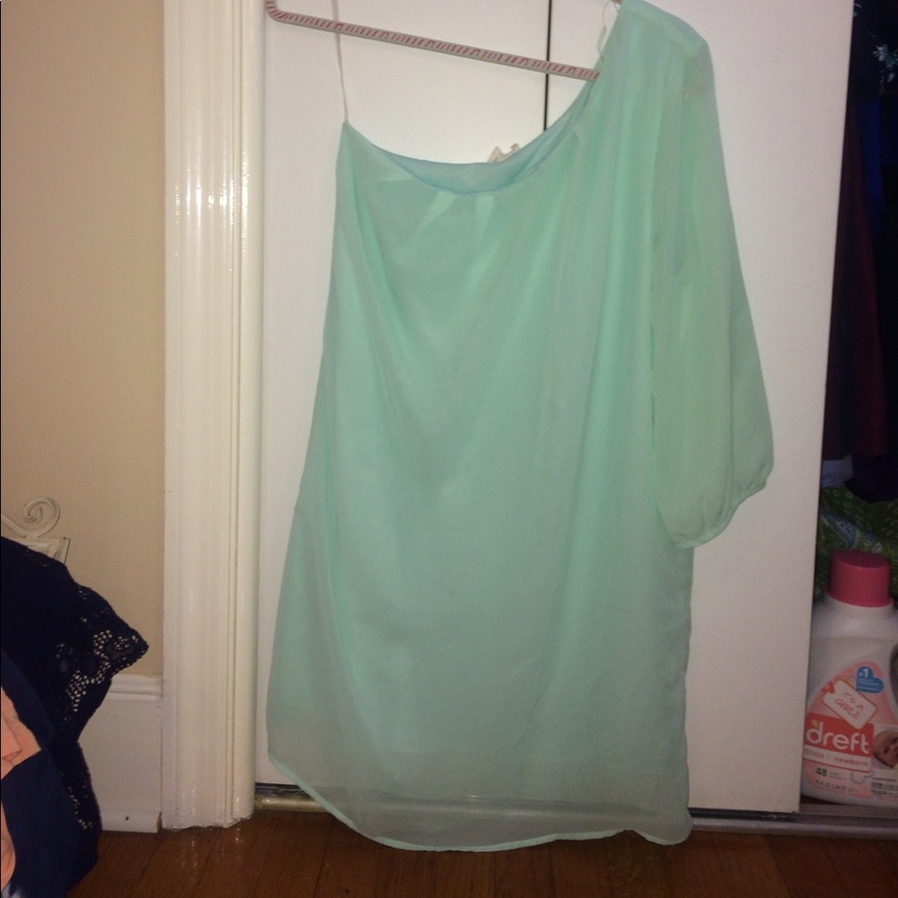 Mint blue one sleeved dress