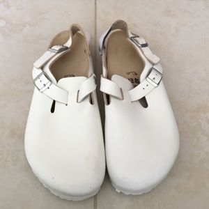 White Leather Birkenstock Clog