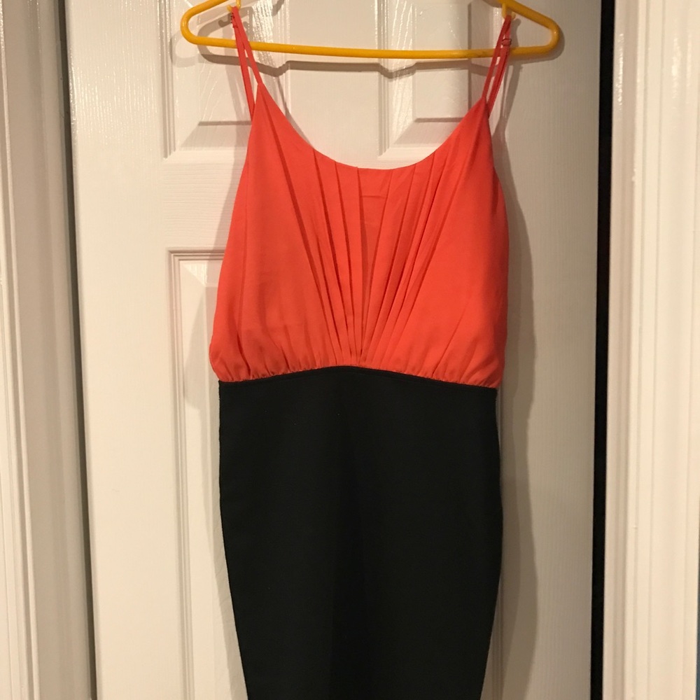 Black and orange mini dress