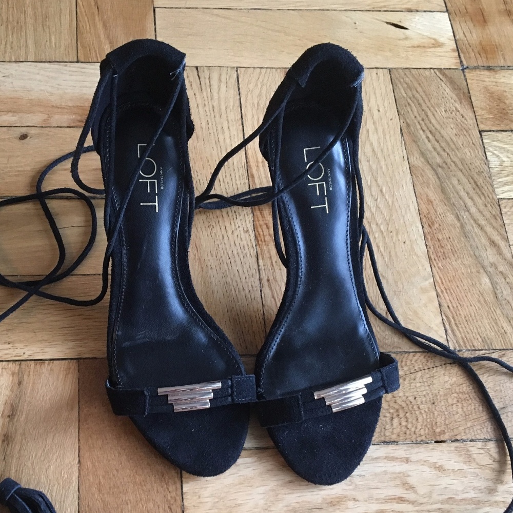Ann Taylor Loft black suede sandals, Size 5