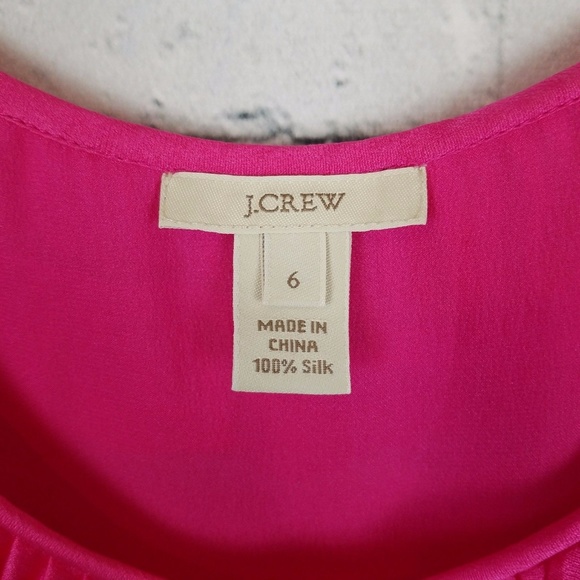 J Crew 100% Silk Hot Pink Ruffle Neck Tank Top - Picture 5 of 6