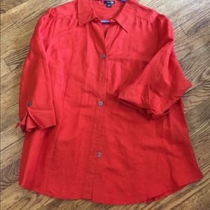 EUC linen rayon red blouse