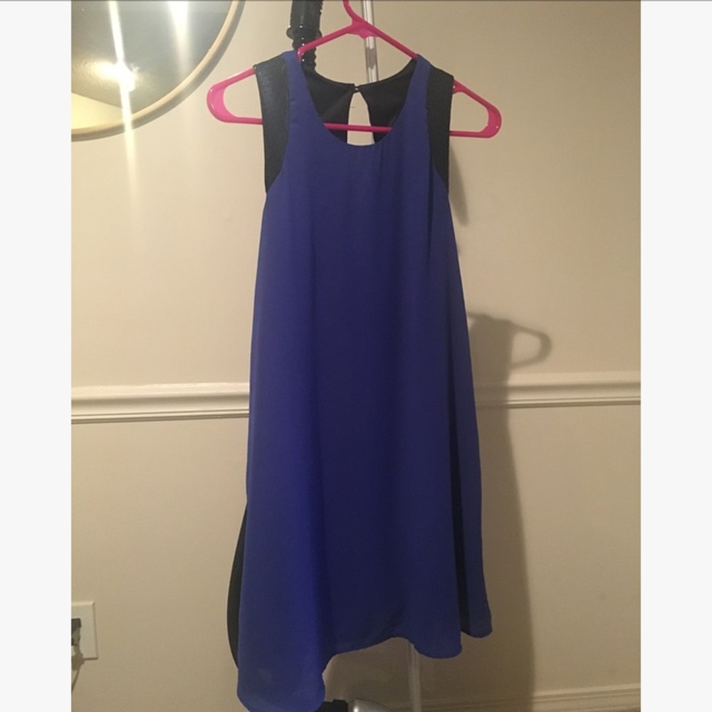 Royal Blue Shift Dress with Leather Detailing