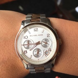 Michael Kors silver and rose gold watch