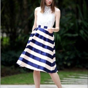 Marine blue striped midi skirt