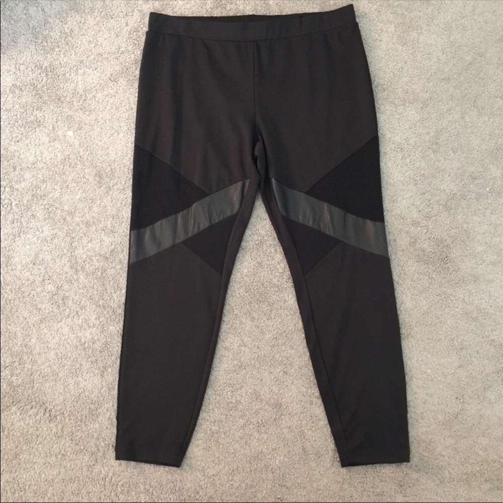 Plus size leather and mesh leggings