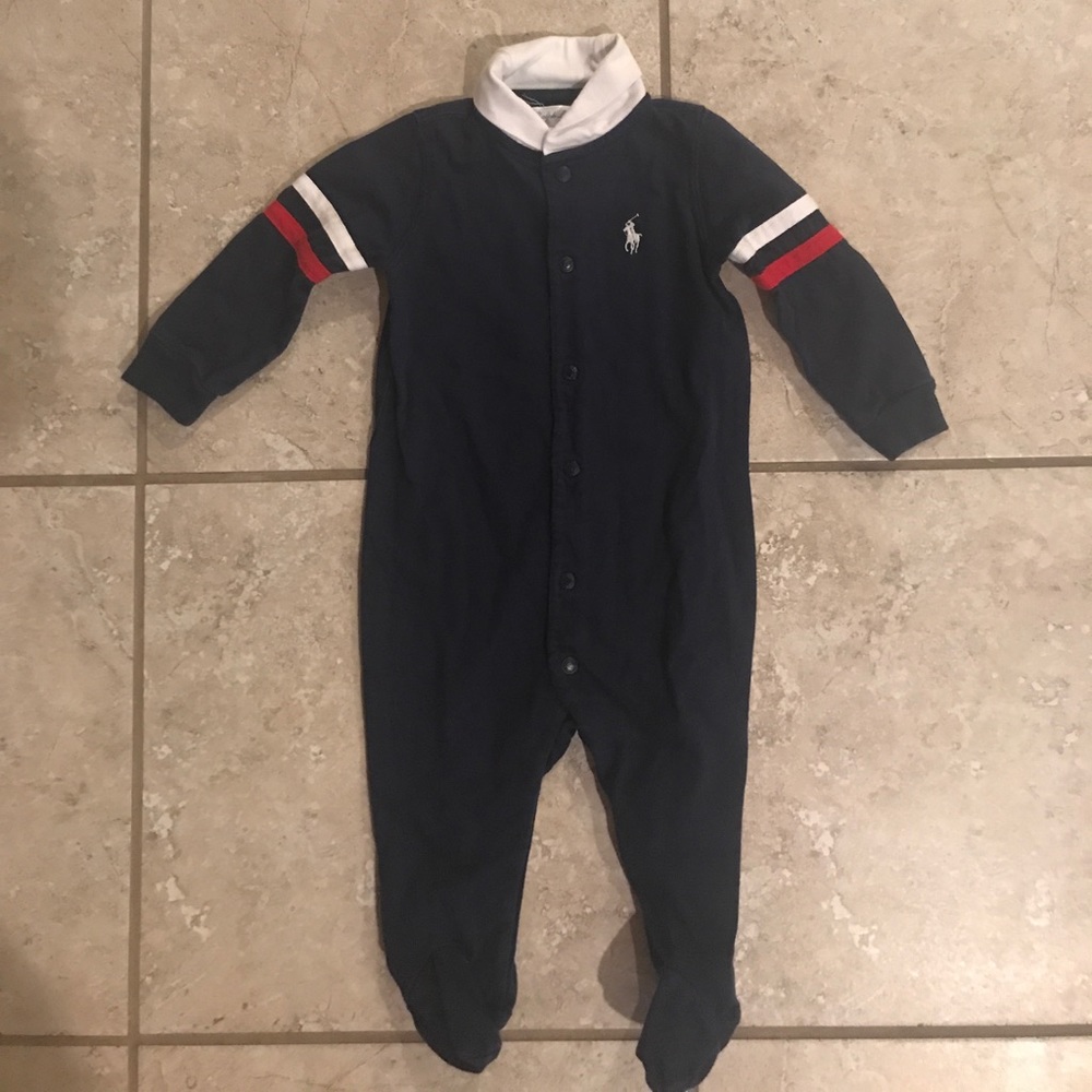6 mo. Ralph Lauren shawl-collar coverall.