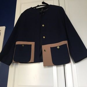 Navy and tan blazer