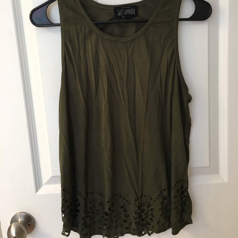 Sweet Wanderer Olive Cutout Tank