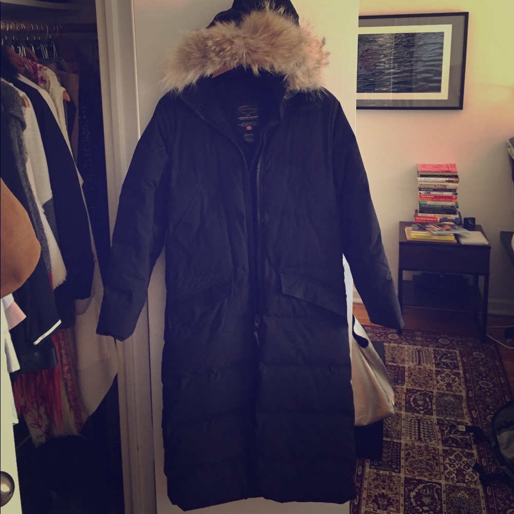 Canada Goose, Long puffer coat, fur trim hat.