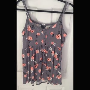 Gray floral baby doll tank top