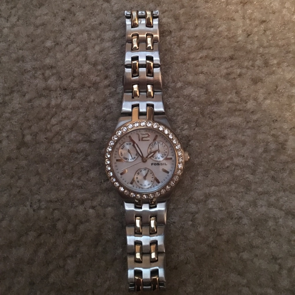 fossil gold and silver watch