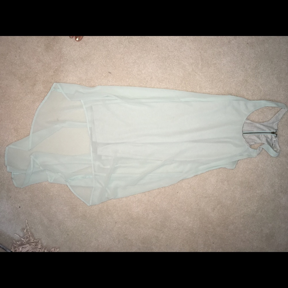 Asymmetric mint halter dress