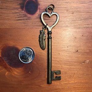 Heart Key Pendant w/ Feather