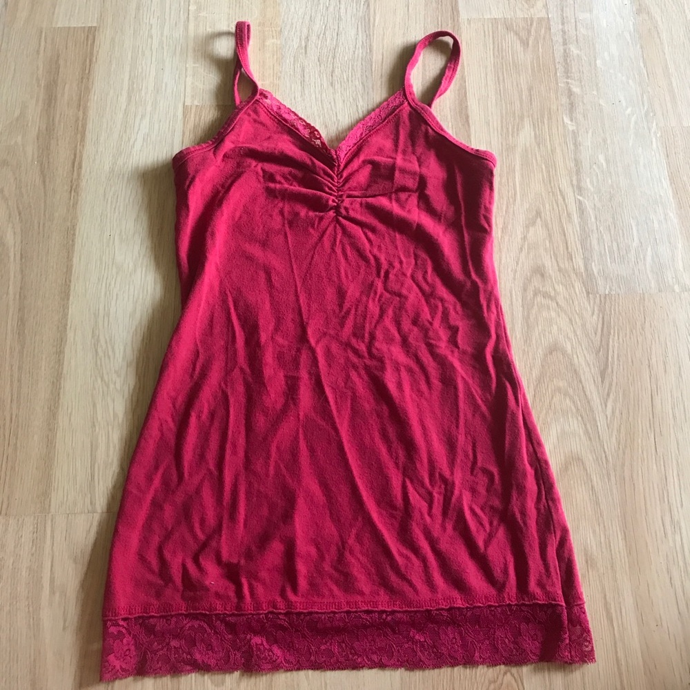 Red camisole.