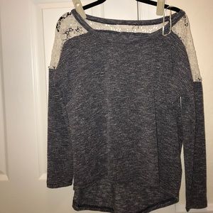 LF blue lace long sleeve top never worn