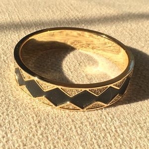 Art Deco black leather and gold bangle