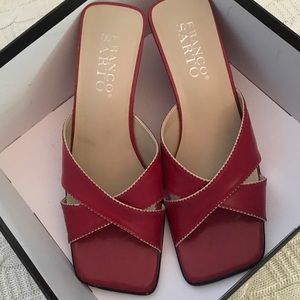 Red with beige trim Franco Sarto wedge sandals