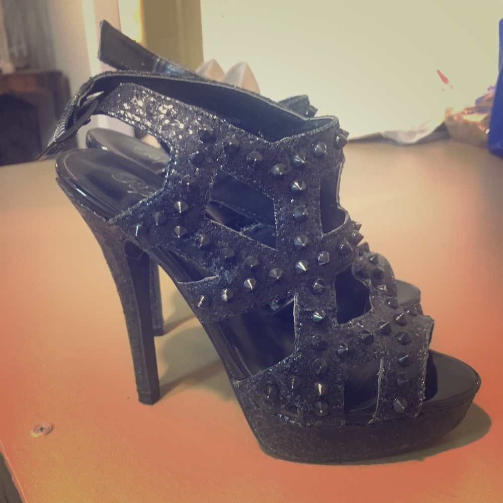 Black studded heels.