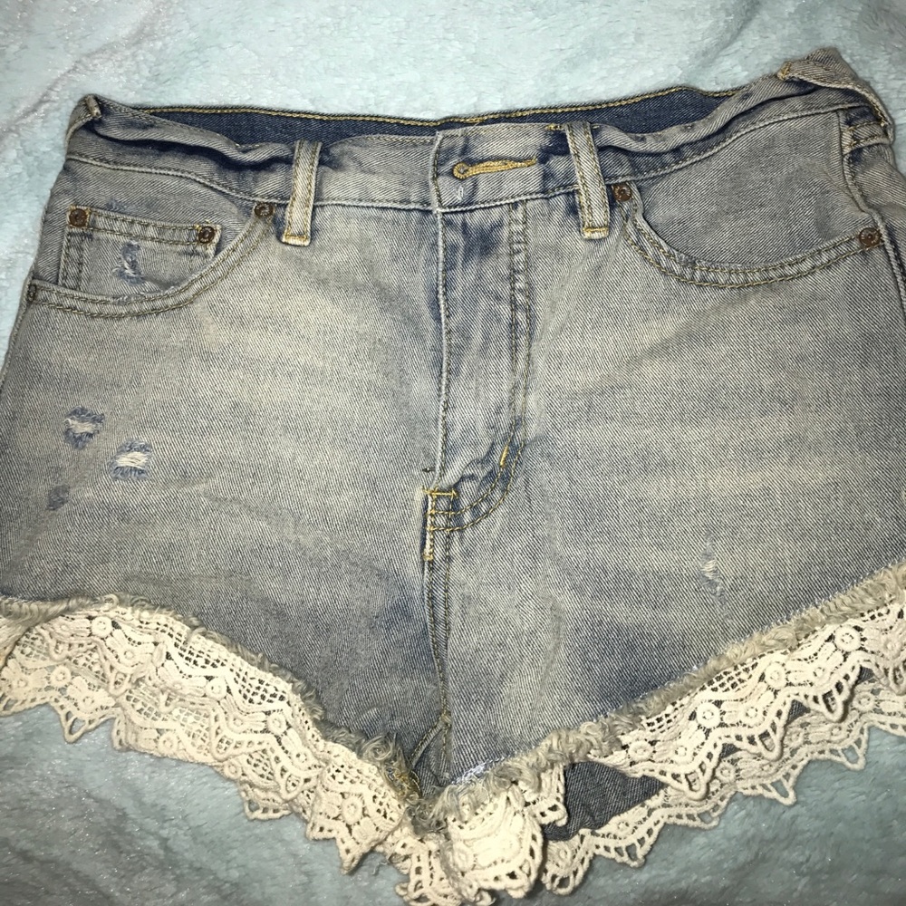 Free people lace denim shorts