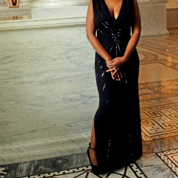 **SOLD** St. John Evening Black Beaded Gown - Picture 2 of 6