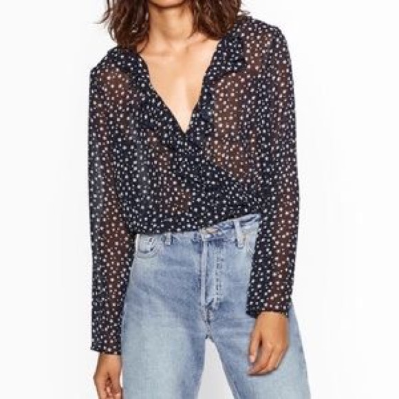 ✨SOLD✨ Zara Star Print Ruffle Wrap Bodysuit - Picture 2 of 5