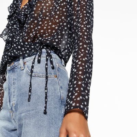 ✨SOLD✨ Zara Star Print Ruffle Wrap Bodysuit - Picture 3 of 5