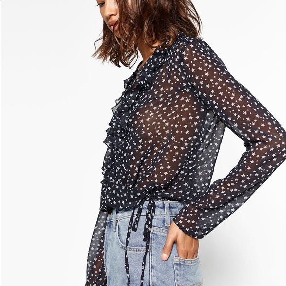 ✨SOLD✨ Zara Star Print Ruffle Wrap Bodysuit - Picture 4 of 5