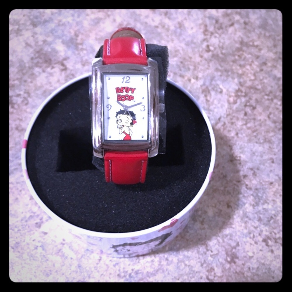 AVON Betty Boop watch 2005 red leather band NWOT