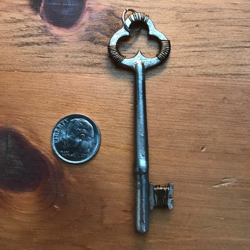 Antique Key Pendant w/ Copper Wire Wrap