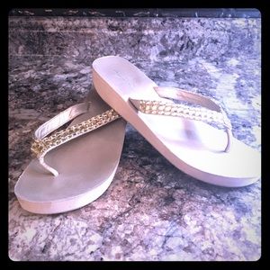 Gold sandals with rhinestones