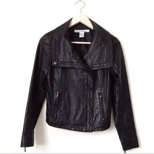 Leather asymmetrical coat by Esther Chen